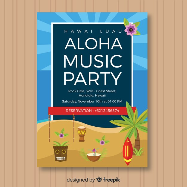 Folleto de fiesta hawaiana