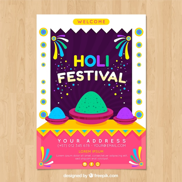 Vector gratuito folleto para la fiesta holi