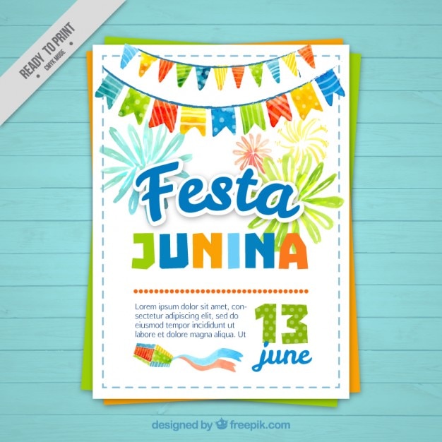 Vector gratuito folleto de fiesta junina de acuarela