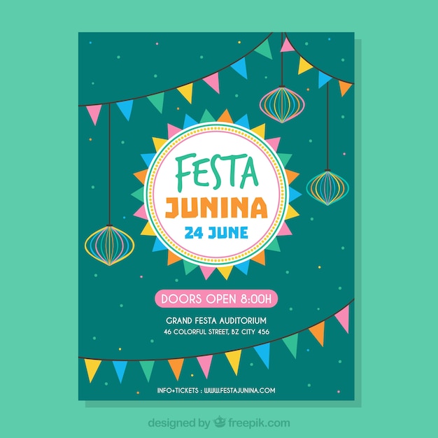 Folleto de fiesta junina con elementos tradicionales