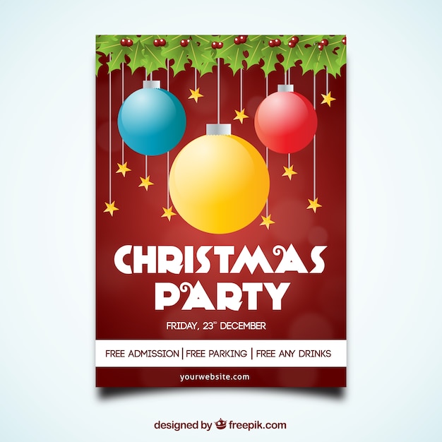 Vector gratuito folleto de fiesta de navidad con bolas de colores