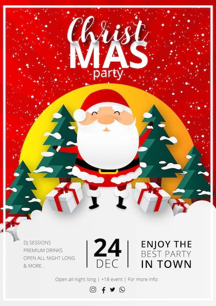 Vector gratuito folleto de fiesta de navidad con diseño plano