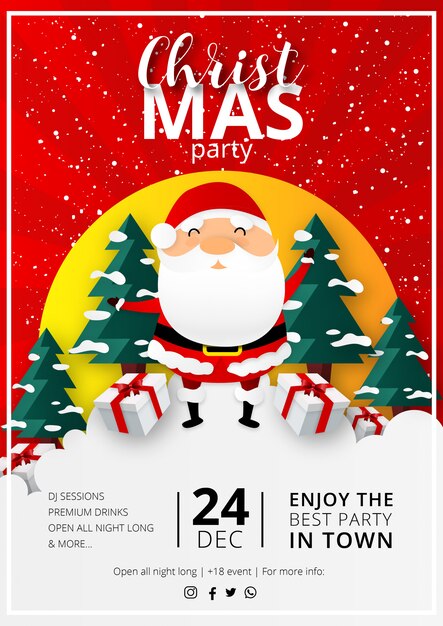 Folleto de fiesta de Navidad con diseño plano