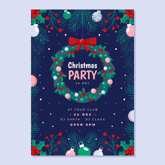 Vector gratuito folleto de fiesta de navidad de diseño plano