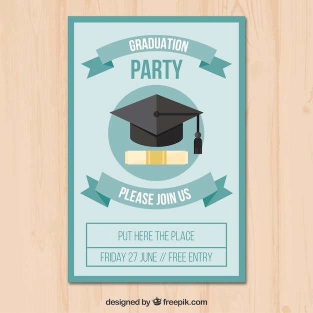 Vector gratuito folleto de fiesta plano con diploma y gorro de graduación