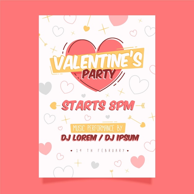 Vector gratuito folleto de fiesta de san valentín dibujado