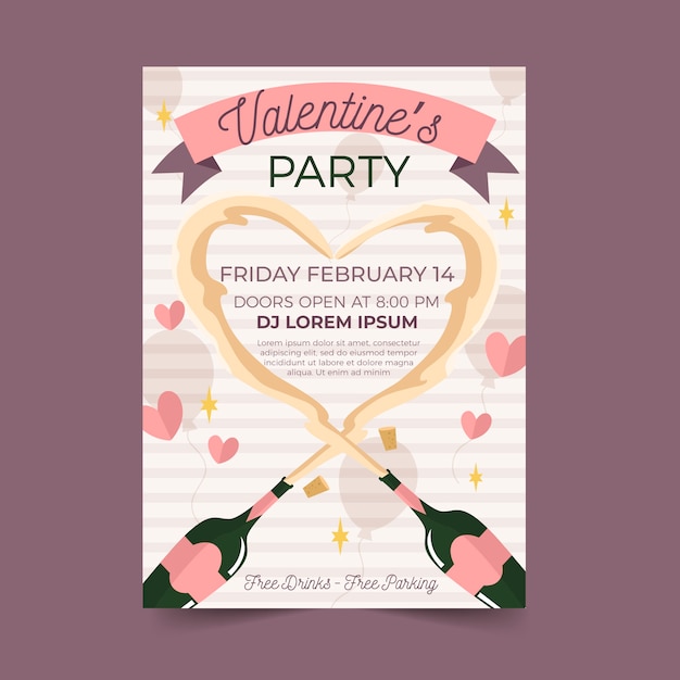 Folleto de fiesta de san valentín de diseño plano