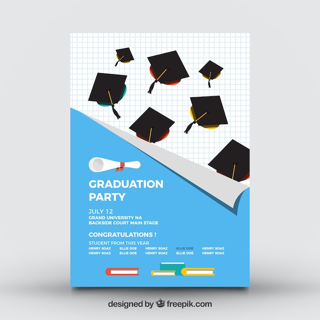 Vector gratuito folleto de fiesta universitaria con birretes