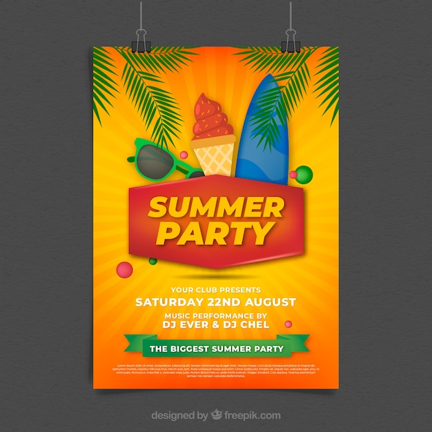 Vector gratuito folleto de fiesta de verano con elementos