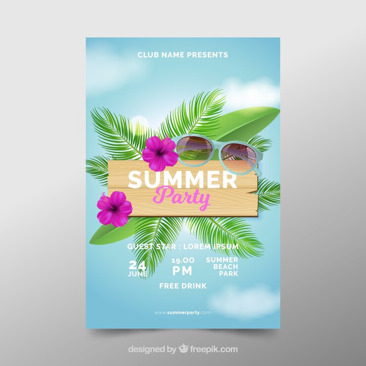 Vector gratuito folleto de fiesta de verano en estilo realista