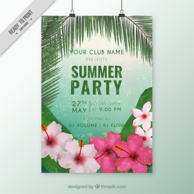 Folleto de fiesta de verano con flores tropicales