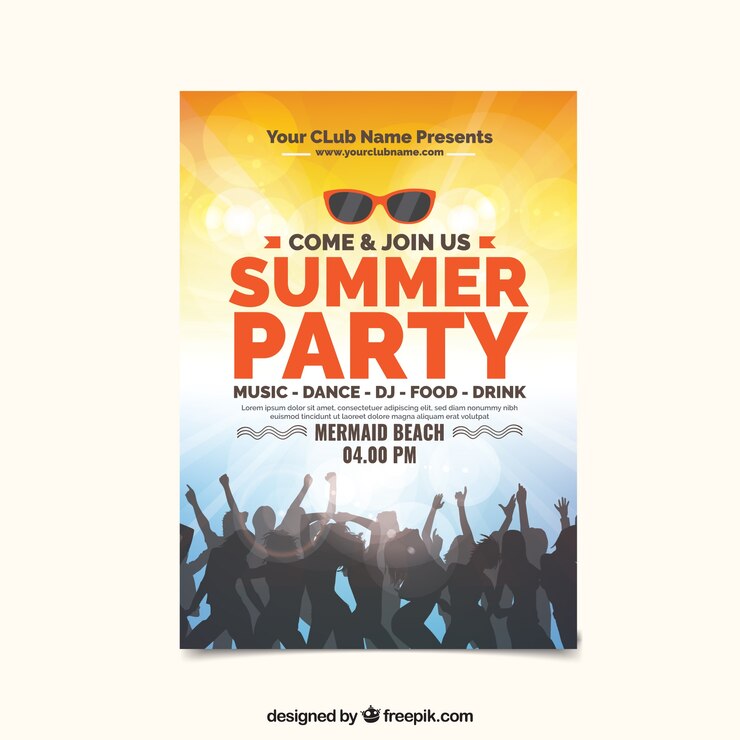 Vector gratuito folleto de fiesta de verano con multitud