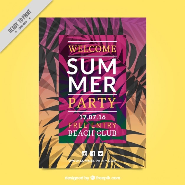 Vector gratuito folleto de fiesta de verano con palmeras