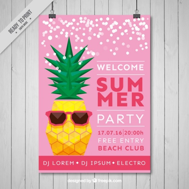 Vector gratuito folleto de fiesta de verano de piña moderna