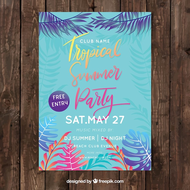 Vector gratuito folleto de fiesta de verano con plantas tropicales