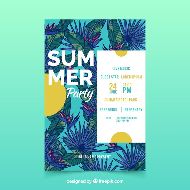 Vector gratuito folleto de fiesta de verano con plantas