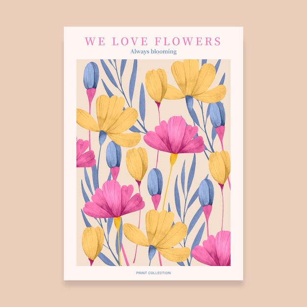 Folleto de flores hermosas acuarela