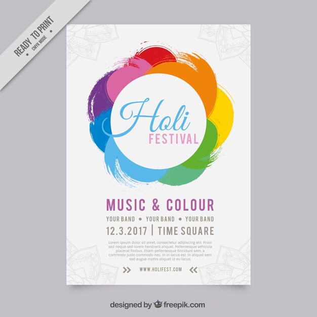 Folleto de forma circular de colores para el festival holi 