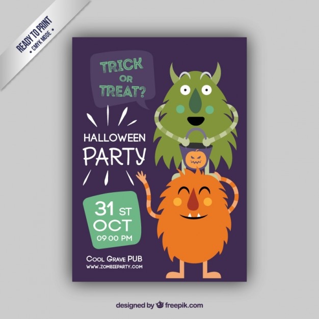 Vector gratuito folleto de halloween con los monstruos