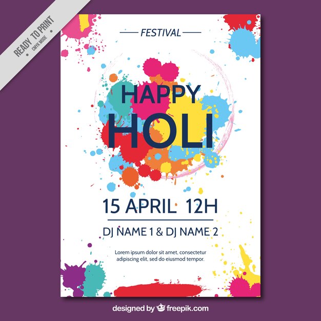 Folleto de holi de manchas de pintura 
