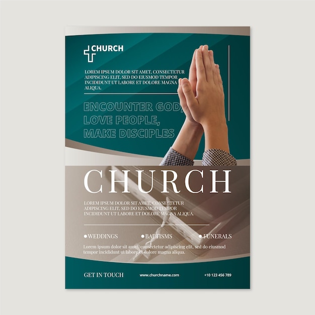 Vector gratuito folleto de iglesia degradado con foto