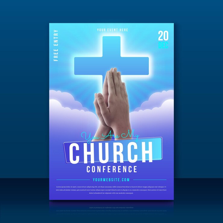 Vector gratuito folleto de iglesia degradado con foto