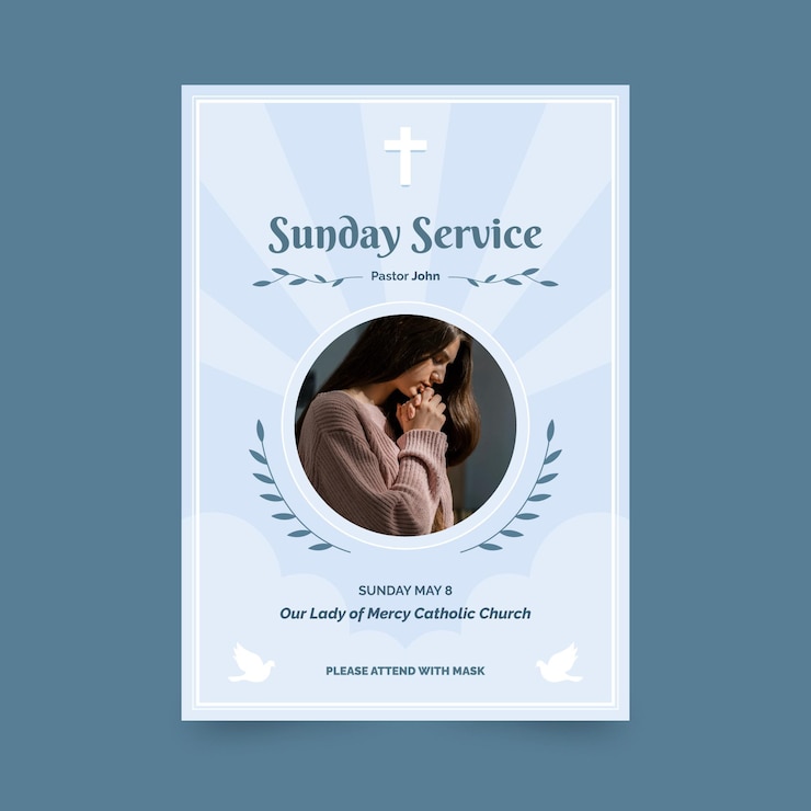 Vector gratuito folleto de iglesia plano con foto