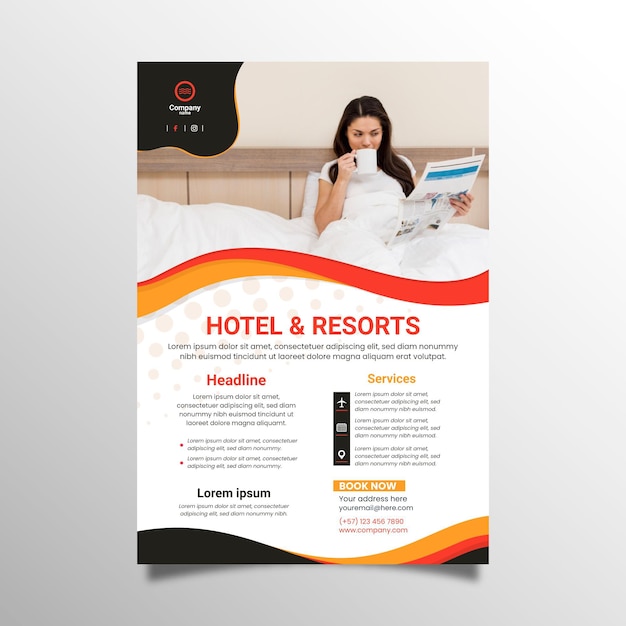 Folleto de información del hotel con foto