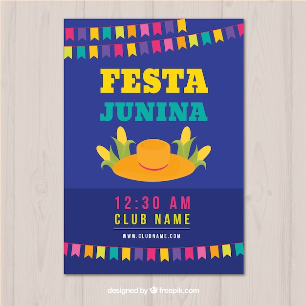 Vector gratuito folleto de invitación de fiesta junina en estilo plano