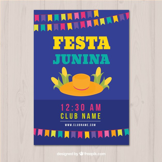 Folleto de invitación de fiesta junina en estilo plano