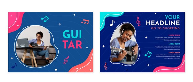 Folleto de lecciones de guitarra de diseño plano dibujado a mano
