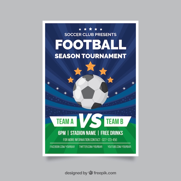 Vector gratuito folleto de liga de fútbol con balón en estilo plano
