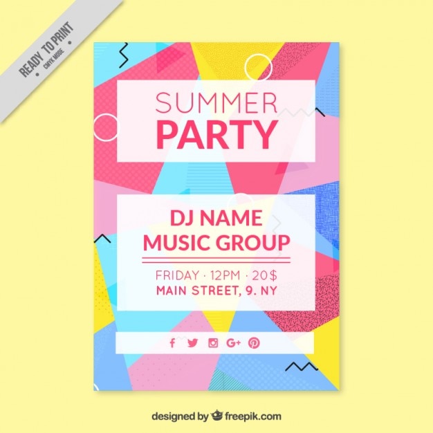 Vector gratuito folleto memphis de fiesta de verano