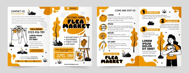 Folleto de mercado de pulgas de segunda mano de diseño plano