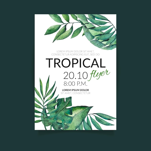 Vector gratuito folleto de naturaleza tropical con hojas exóticas