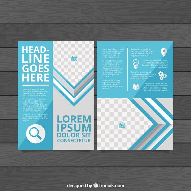 Folleto de negocios azul con iconos