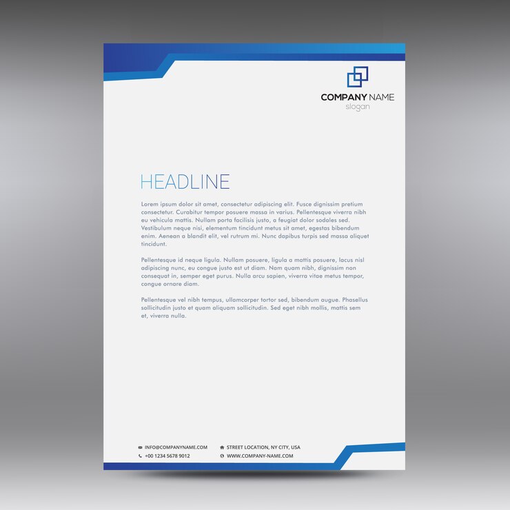 Folleto de negocios blanco con detalles azules