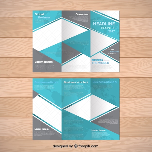 Folleto de negocios con formas azules y grises