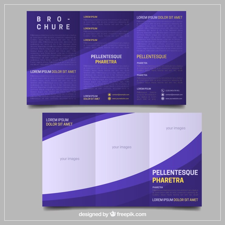 Vector gratuito folleto de negocios morado con formas onduladas decorativas