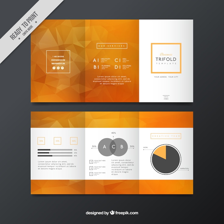 Vector gratuito folleto de negocios naranja con formas geométricas