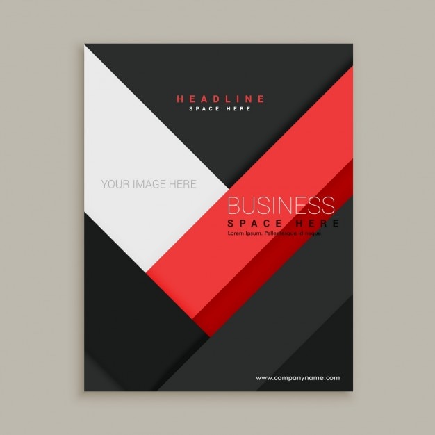 Folleto negro con formas geométricas rojas