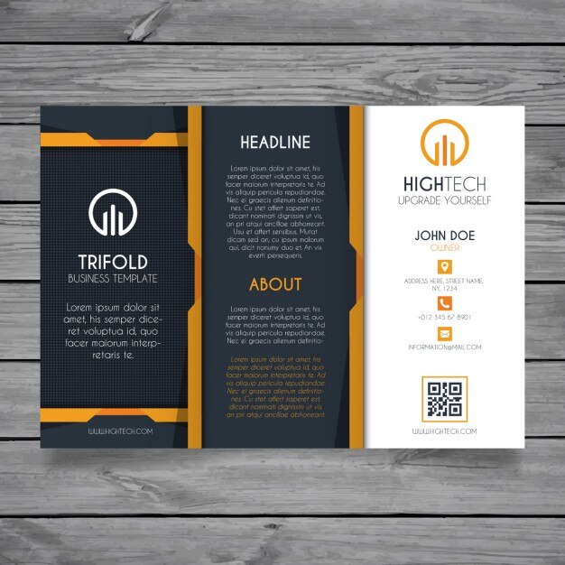 Vector gratuito folleto negro y naranja sobre tecnología