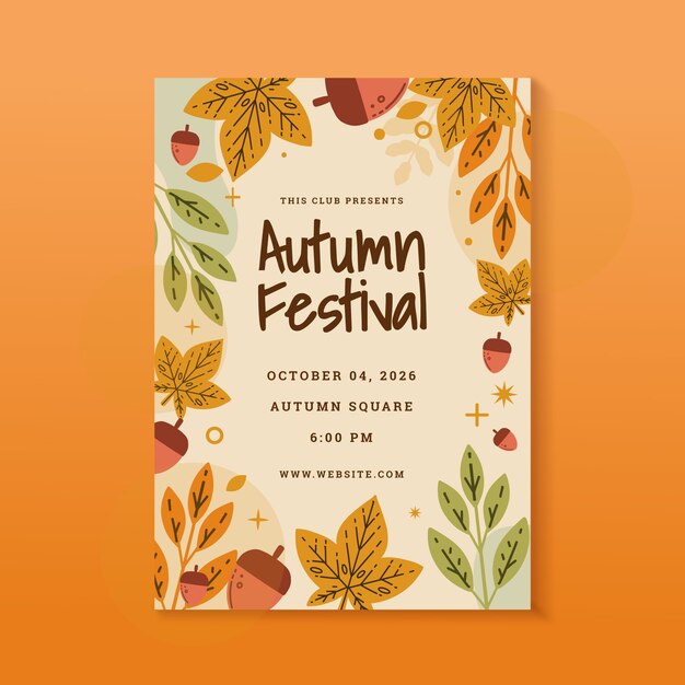 Folleto o cartel plano dibujado a mano del festival de otoño