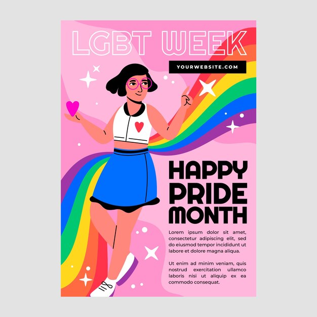 Folleto o póster lgbt plano dibujado a mano del mes del orgullo