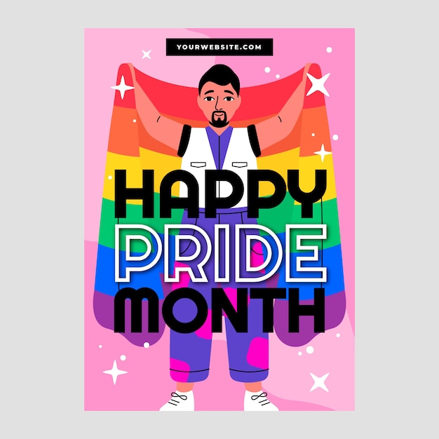 Folleto o póster lgbt plano dibujado a mano del mes del orgullo