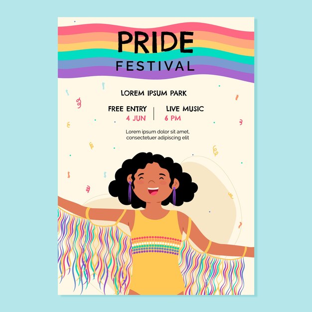 Folleto o póster lgbt plano dibujado a mano del mes del orgullo