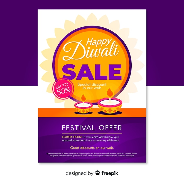 Vector gratuito folleto de oferta del festival de ventas happy diwali