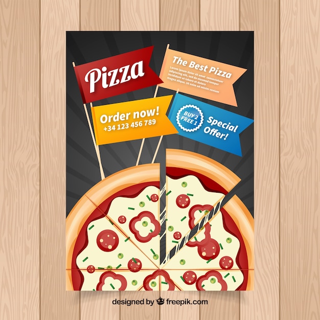 Vector gratuito folleto de pizza con banderines