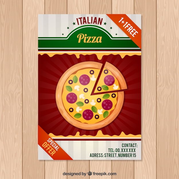 Folleto de pizza en diseño plano