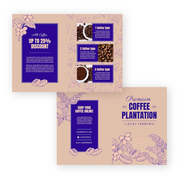 Vector gratuito folleto de plantación de café dibujado a mano.